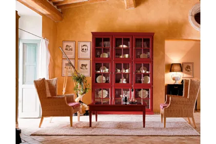 Libreria classica Paolina in legno laccato con ante in vetro e legno di Tonin Casa