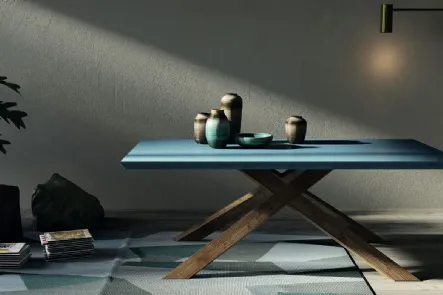 Tavolo Art 1436 Miss in legno di abete spazzolato laccato blu petrolio di Fratelli Mirandola