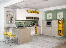 Cucina Moderna con penisola Jey Feel 09 finitura opaca marmorizzata Trani e Bianco opaco di Creo