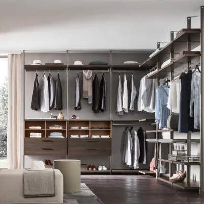 Cabina Armadio O Pen in melaminico Rovere con montanti, staffe e tubi appendiabiti in metallo finitura Manganese di Maronese Acf