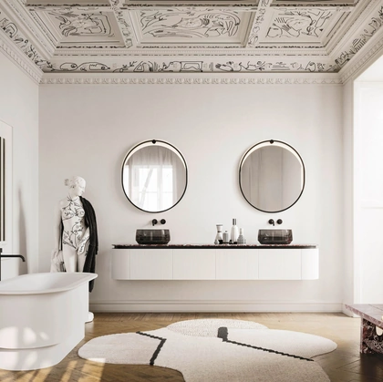 Mobile da Bagno sospeso Almond 04 in laccato Bianco e Marmo di Arbi