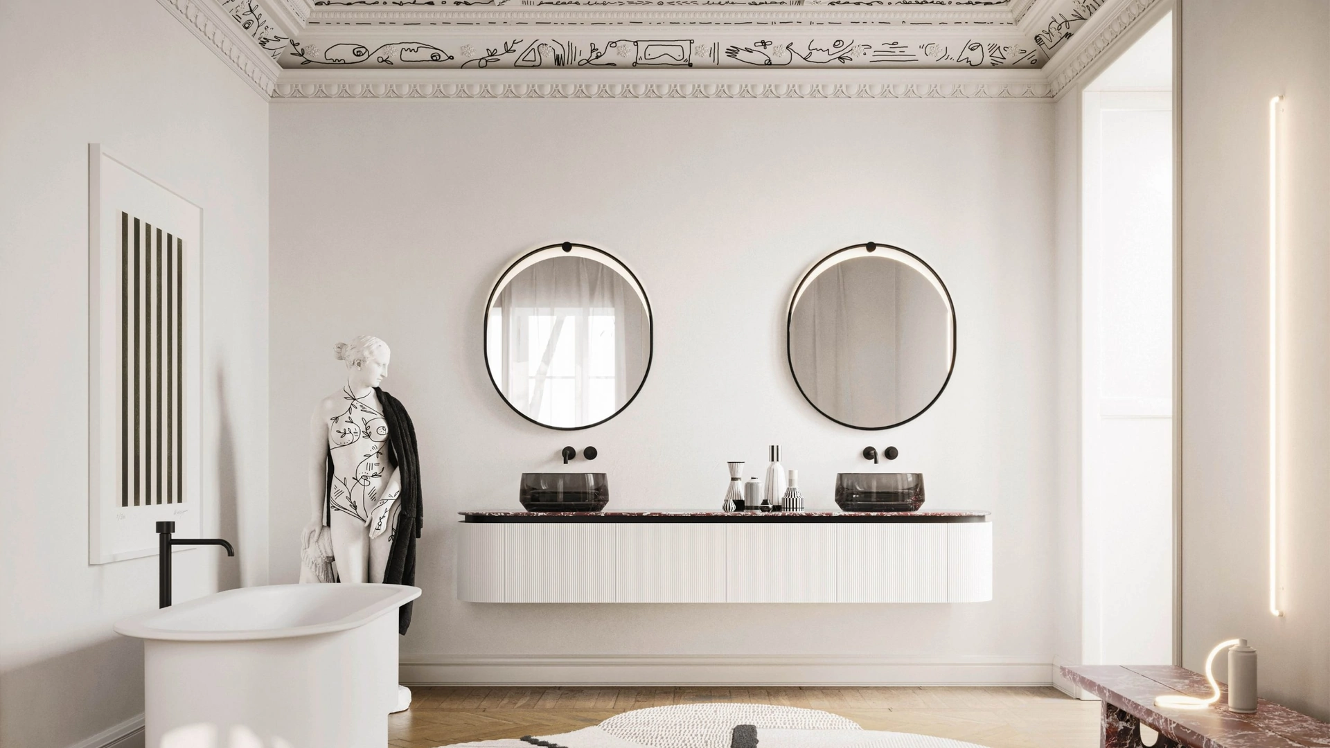 Mobile da Bagno sospeso Almond 04 in laccato Bianco e Marmo di Arbi