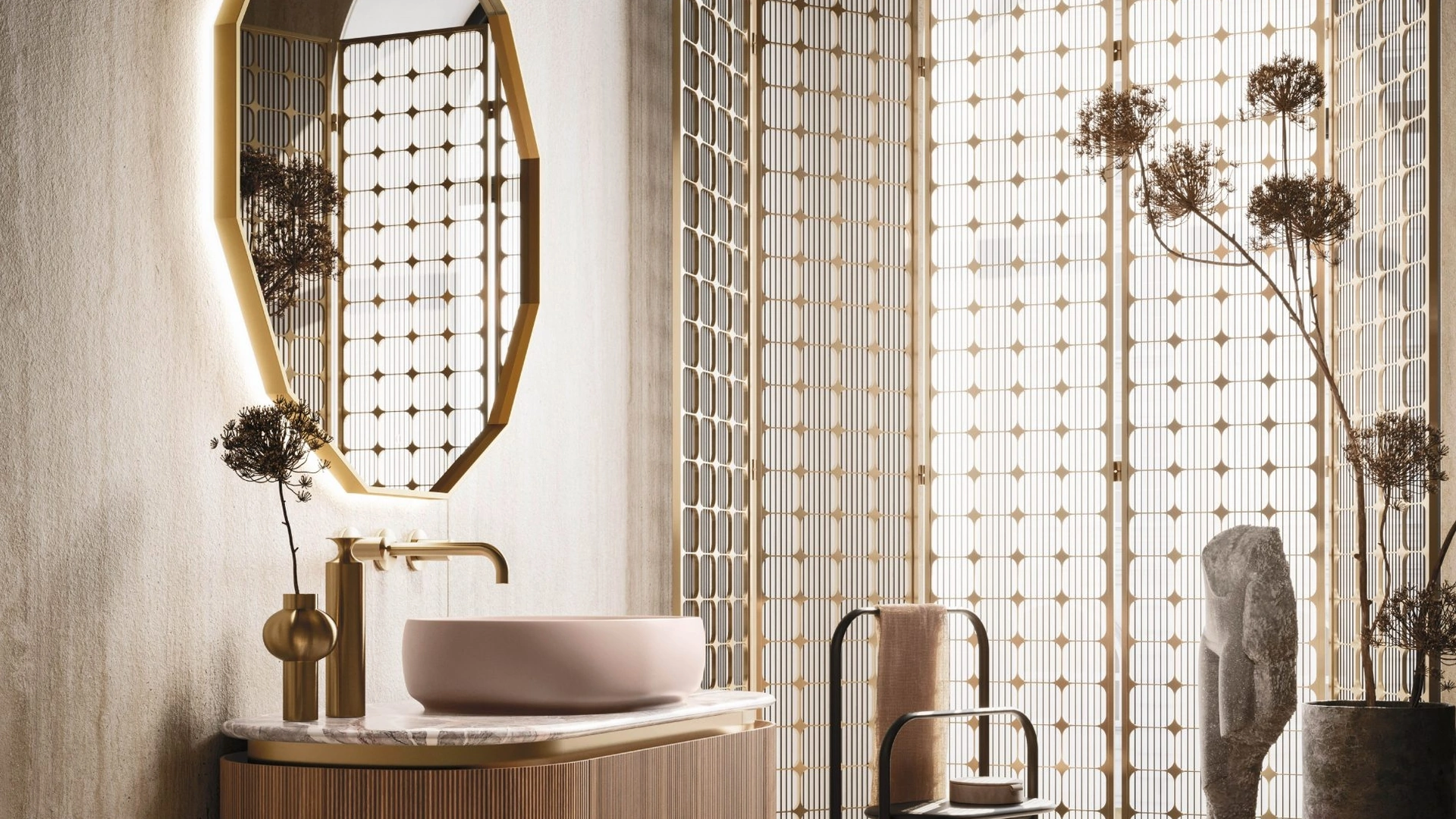 Mobile da Bagno sospeso Almond 10 in Groove Noce Canaletto di Arbi