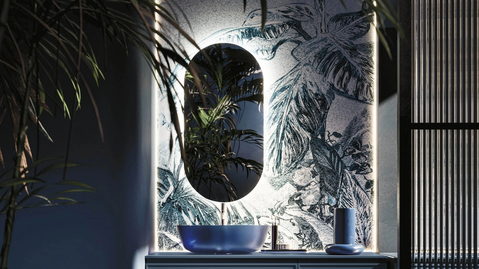 Mobile da Bagno sospeso Decor Blue Forest in laccato di Arbi