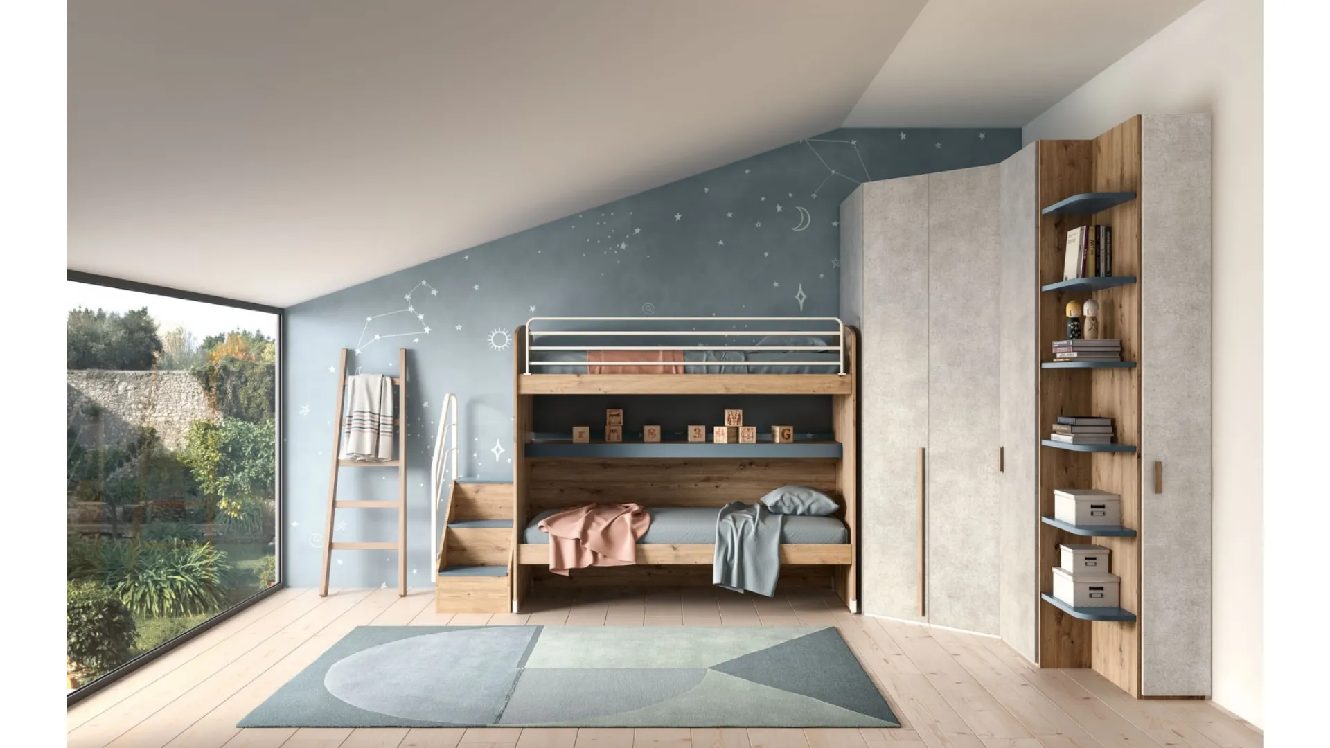 Camera con letto a castello e armadio angolare Room 160 di Zg Mobili