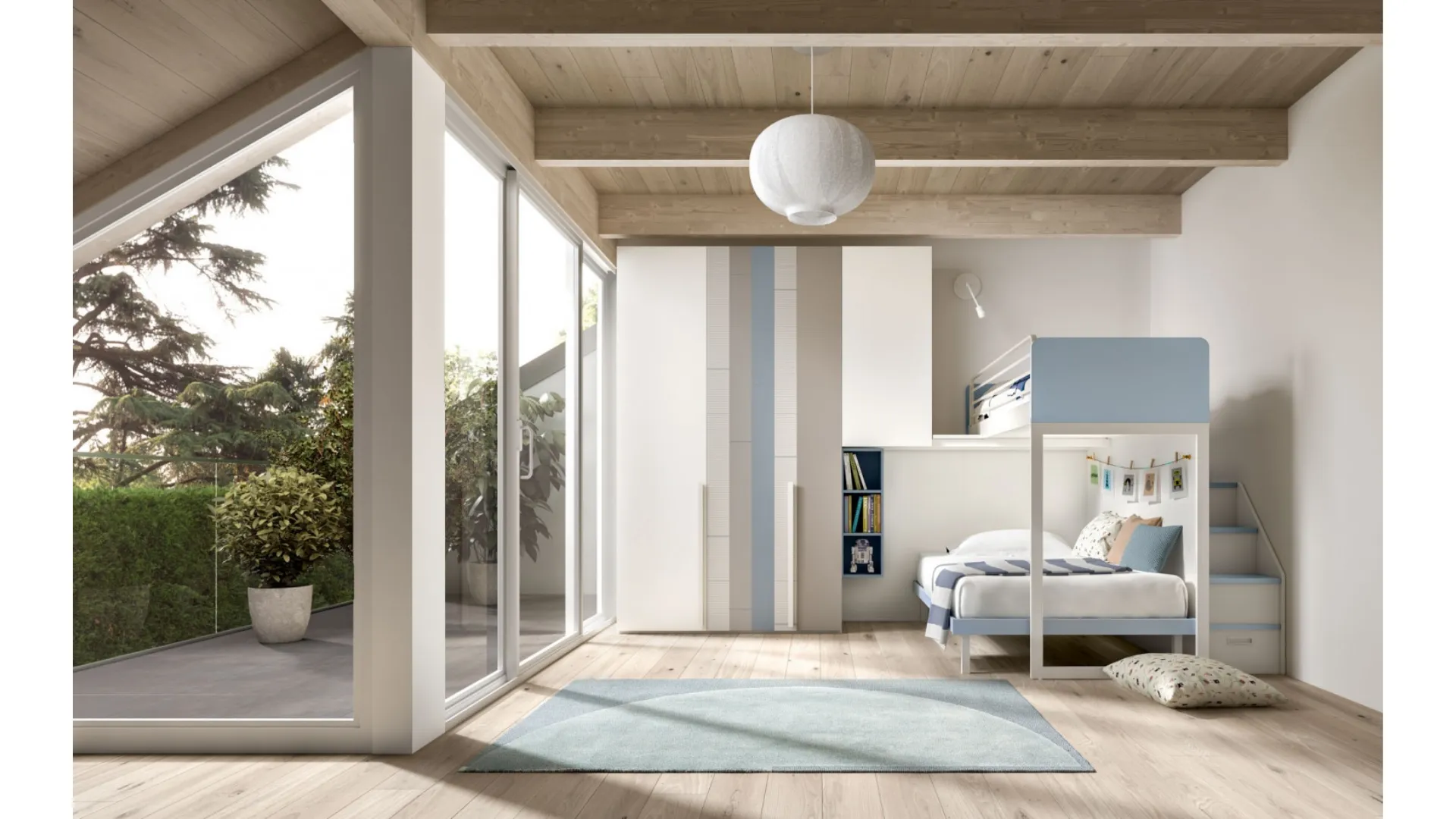 Camera con soppalco Room 163 con armadio dalle ante personalizzabili di Zg Mobili