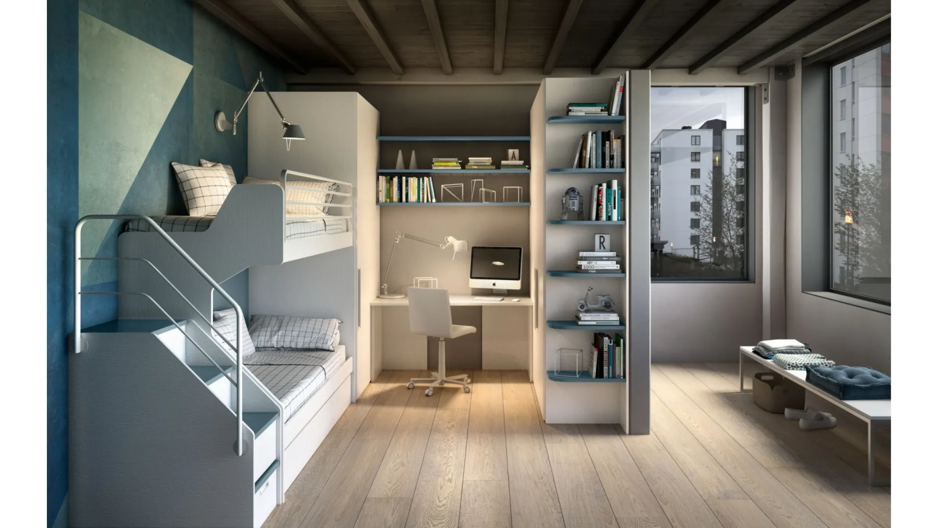 Camera con soppalco e scrivania Room 170 di Zg Mobili