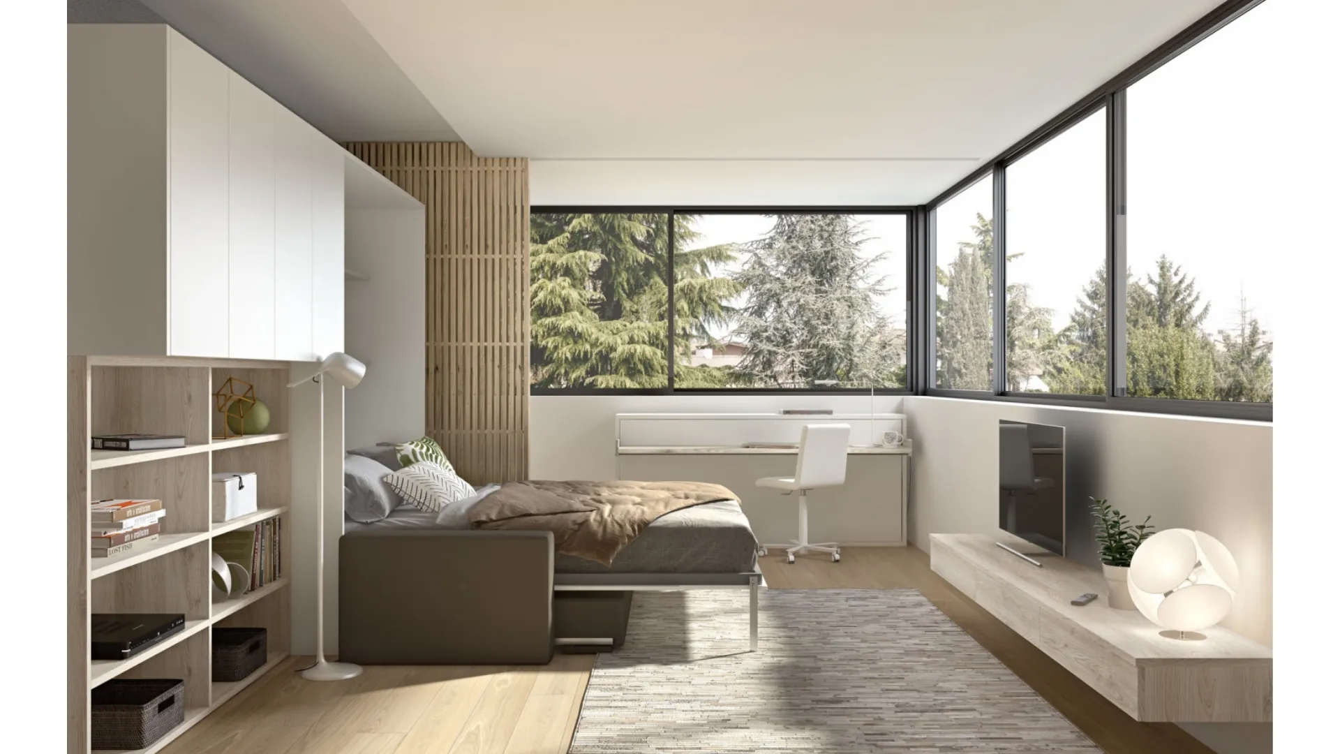 Camera moderna salvaspazio con letto aperto Room 148 di Zg Mobili