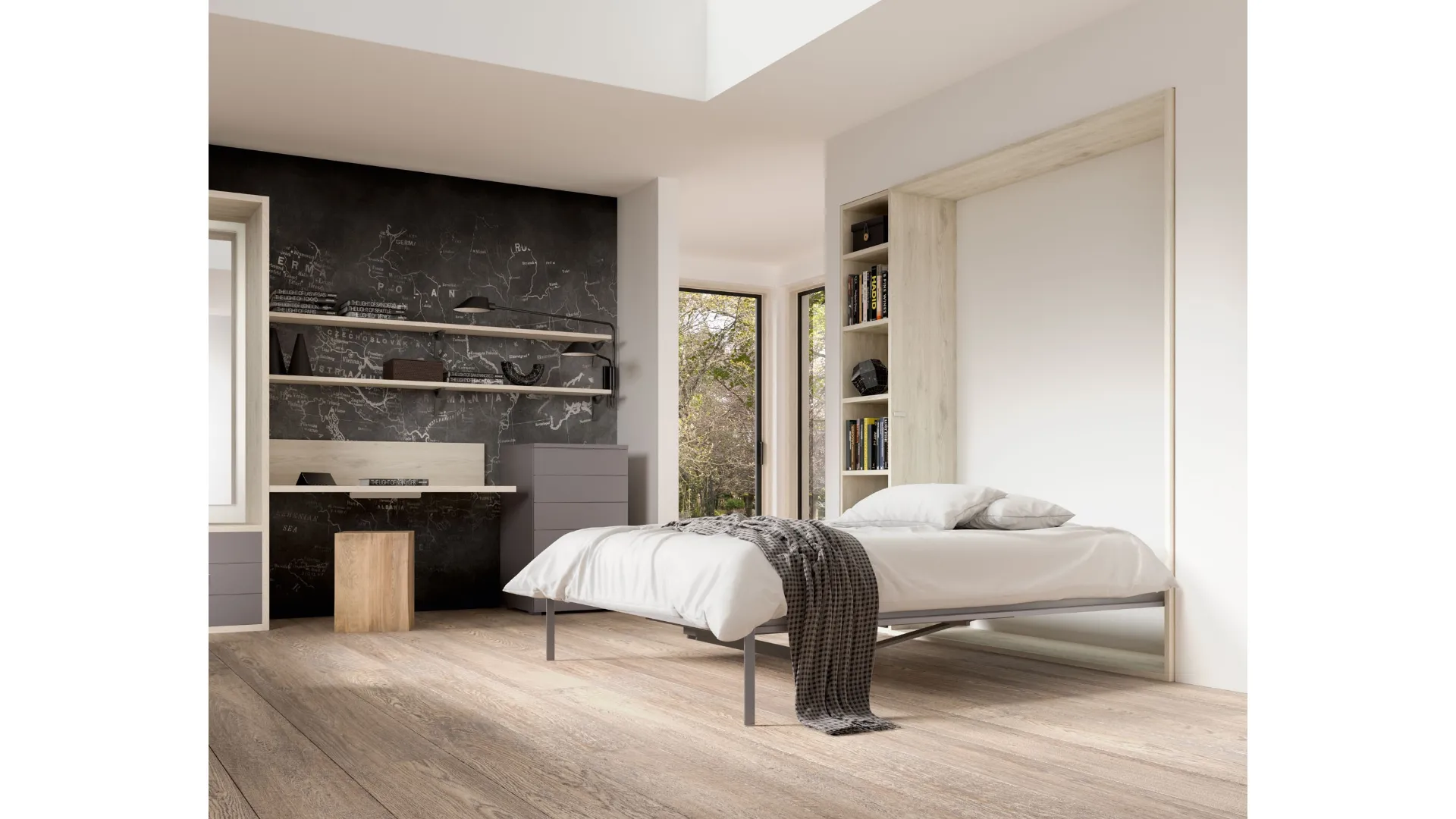 Camera salvaspazio con scrivania e letto aperto Room 150 di Zg Mobili