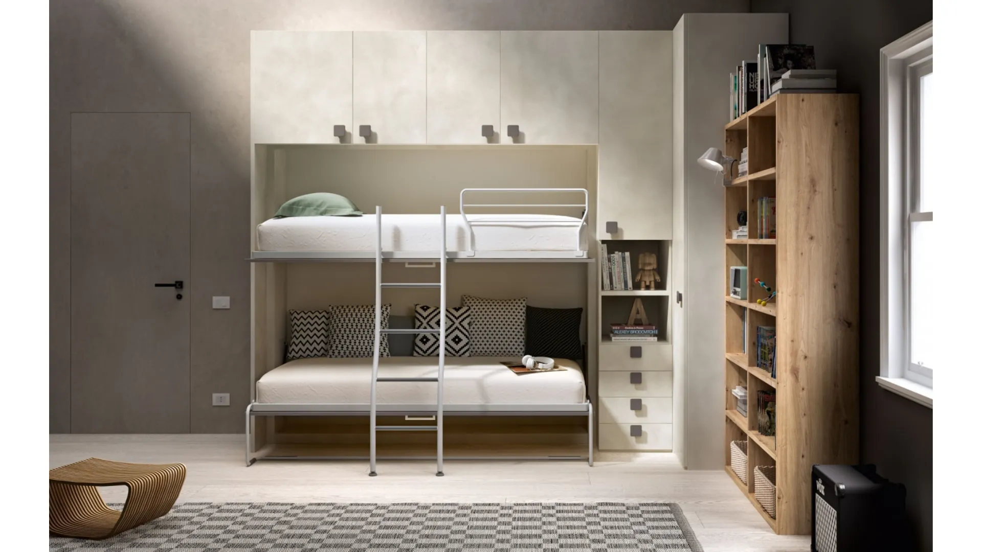 Camera salvaspazio con letto a castello aperto Room 152 di Zg Mobili