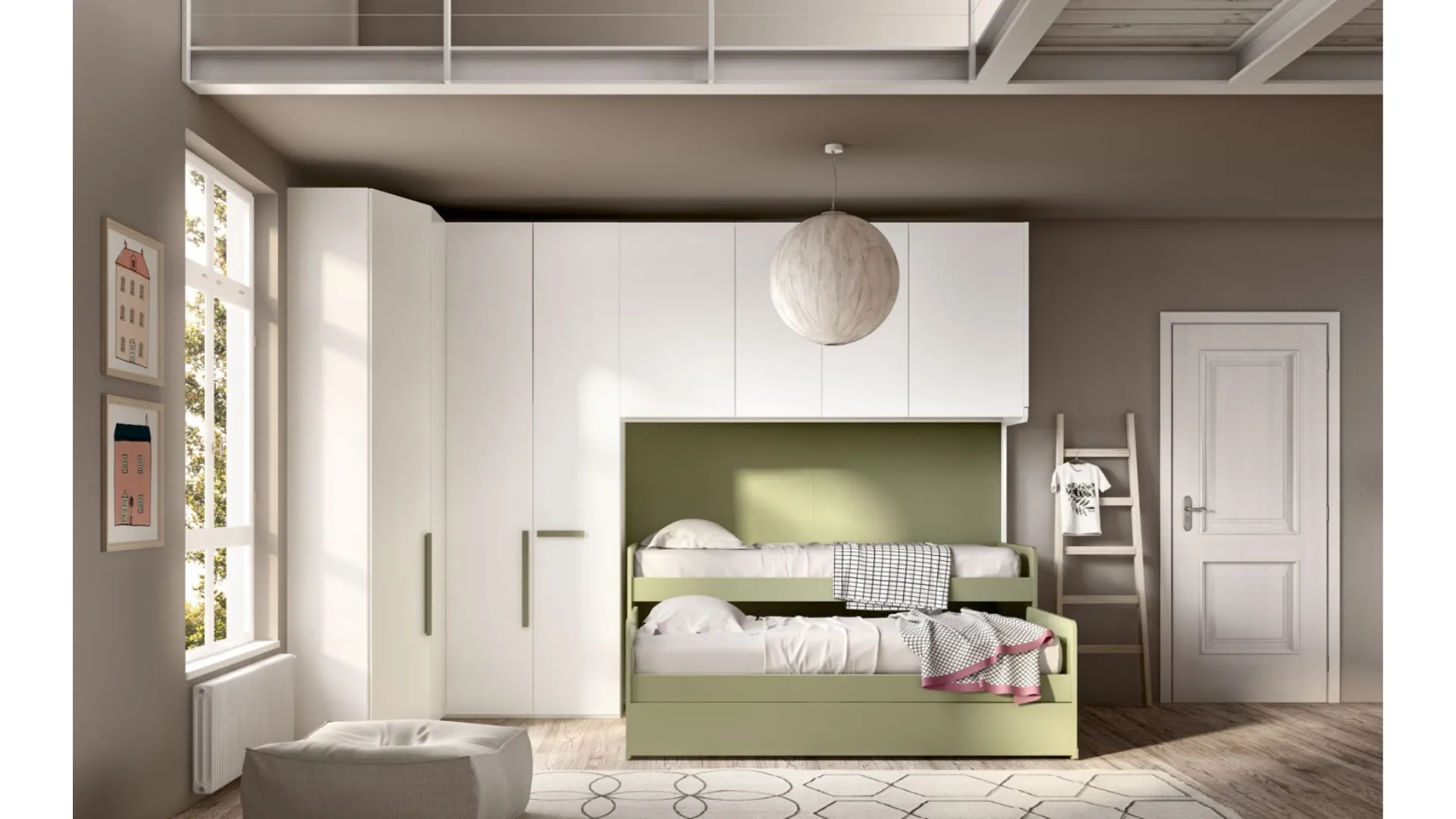 Camera con ponte angolare e doppio letto estraibile Room 147 di Zg Mobili