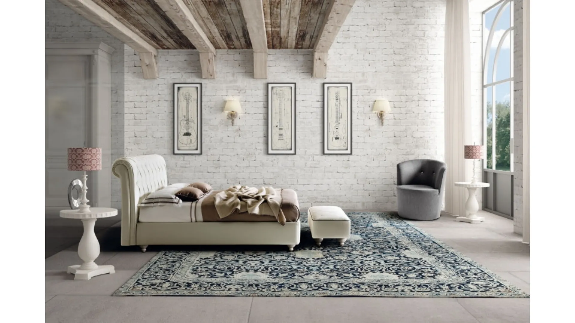 Letto classico in pelle imbottito con testiera trapuntata Raffaello di Le Comfort
