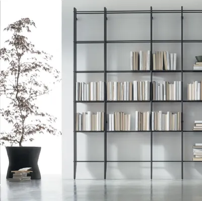 Libreria TIME UNIT TI 122 in CDF venato nero e tubi in metallo di Tomasella