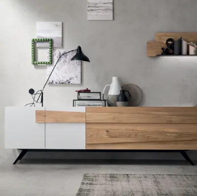 Madia Scuderia M9150 in Rovere Naturale e laccato bianco con mensola metallo di Maronese Acf