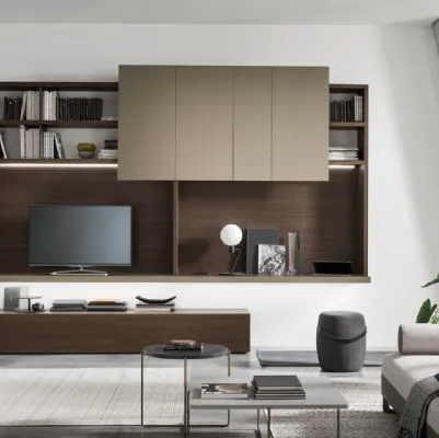 Parete Attrezzata Unix Spalla SU2125 in melaminico Rovere e laccato opaco Nichel di Maronese Acf