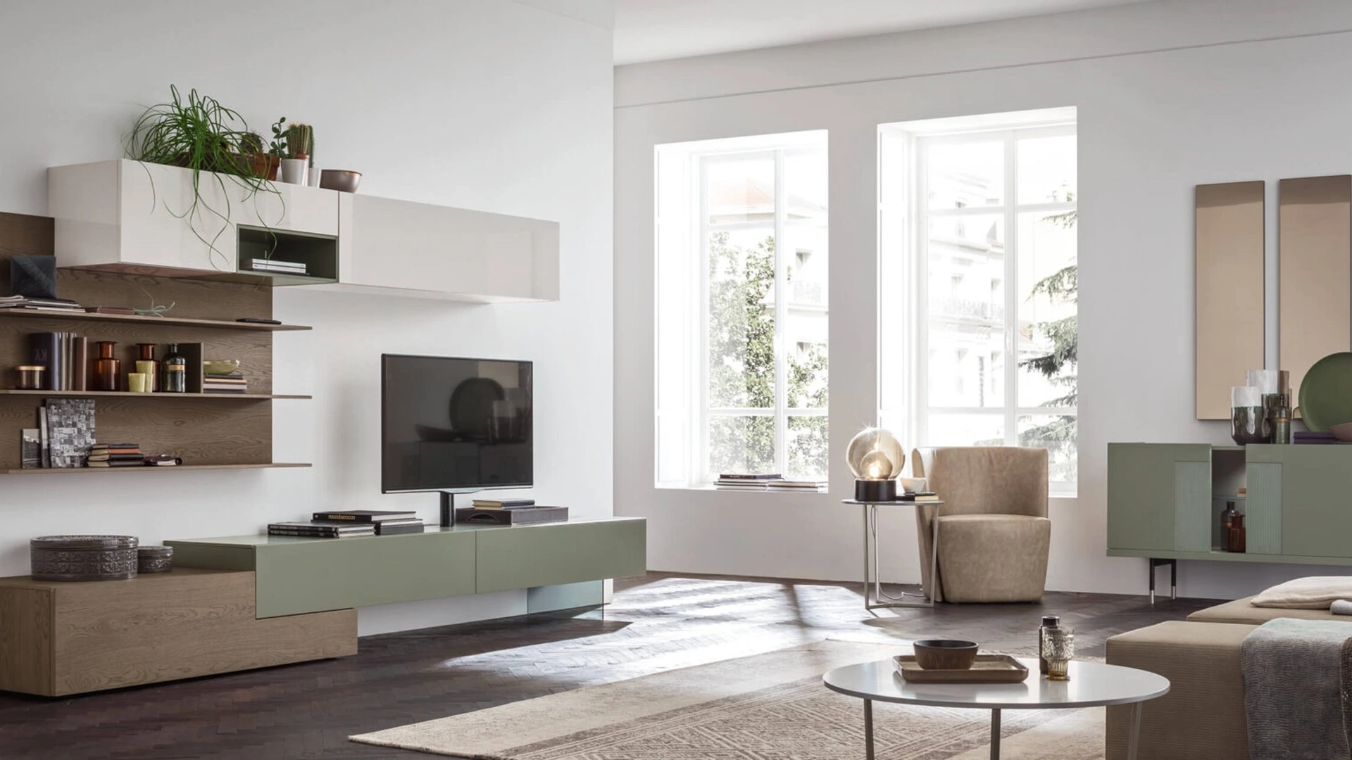 Parete Attrezzata Unix Comp SU2119 in laccato e legno di Maronese