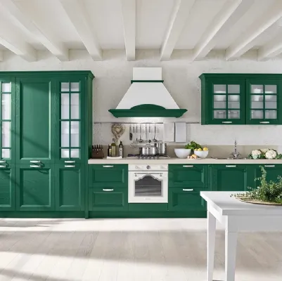 Cucina Classica lineare Country 01 in legno laccato a poro aperto finitura Verde Bosco di GM Cucine