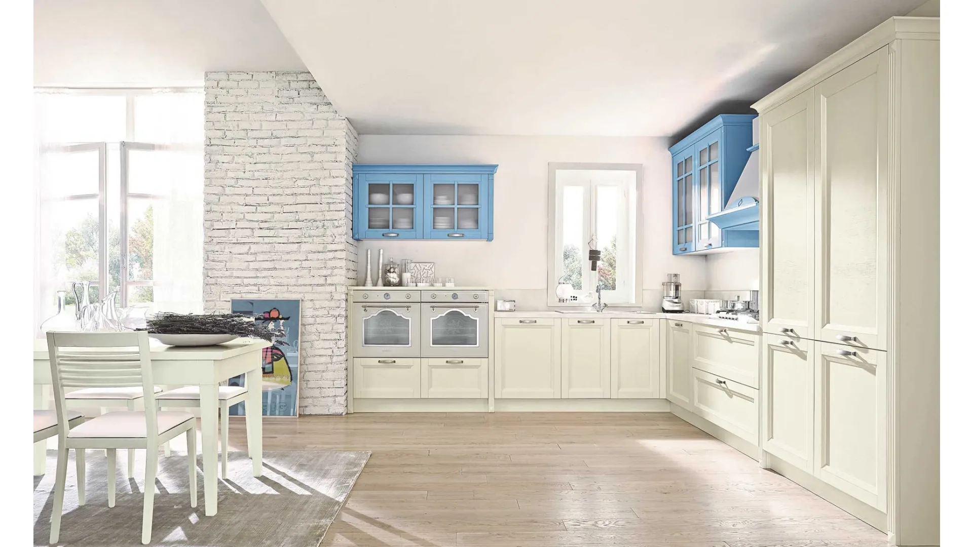 Cucina Classica angolare Country Decapè 01 finitura Magnolia e Azzurro di GM Cucine
