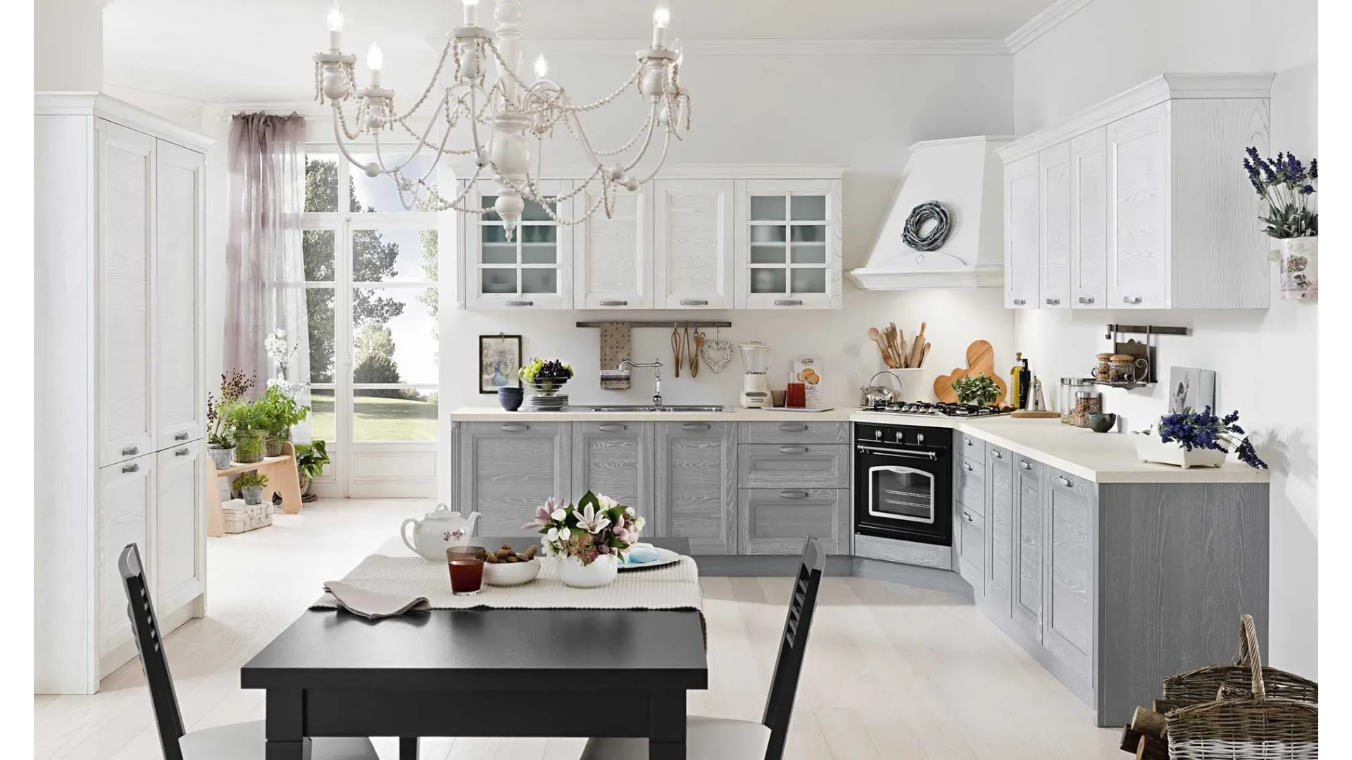 Cucina Classica angolare Country Decapè 02 finitura Cenere e Bianco di GM Cucine