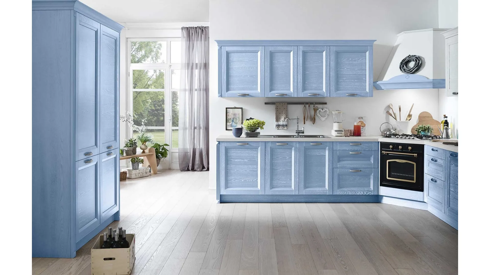 Cucina Classica angolare Country Decapè 03 finitura Azzurro Bianco di GM Cucine