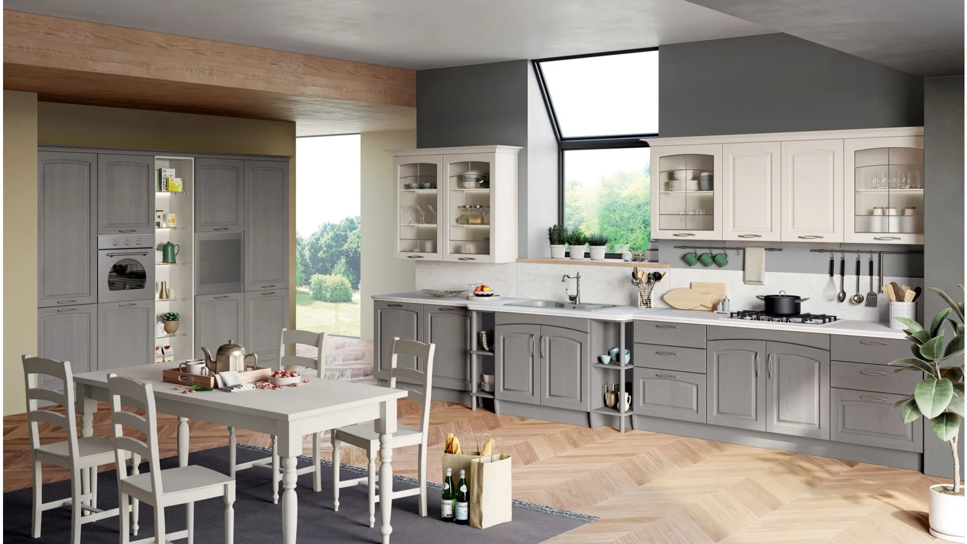 Cucina Classica Grace angolare in legno laccato di Creo