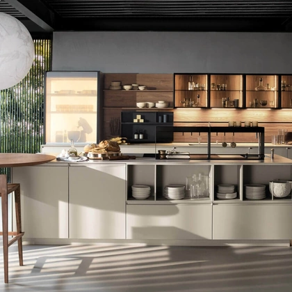 Cucina Design con isola Antis Project 8 in laccato Super Matt Fango di Euromobil