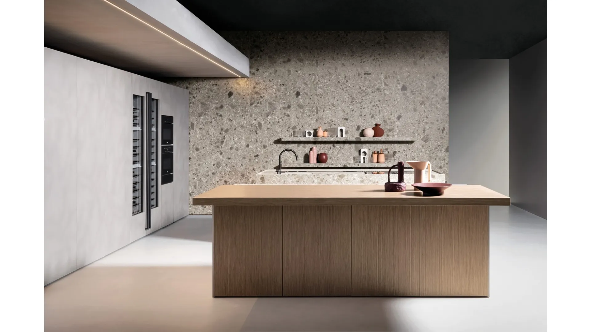 Cucina Design con isola Antis Project 1 in legno e gres di Euromobil