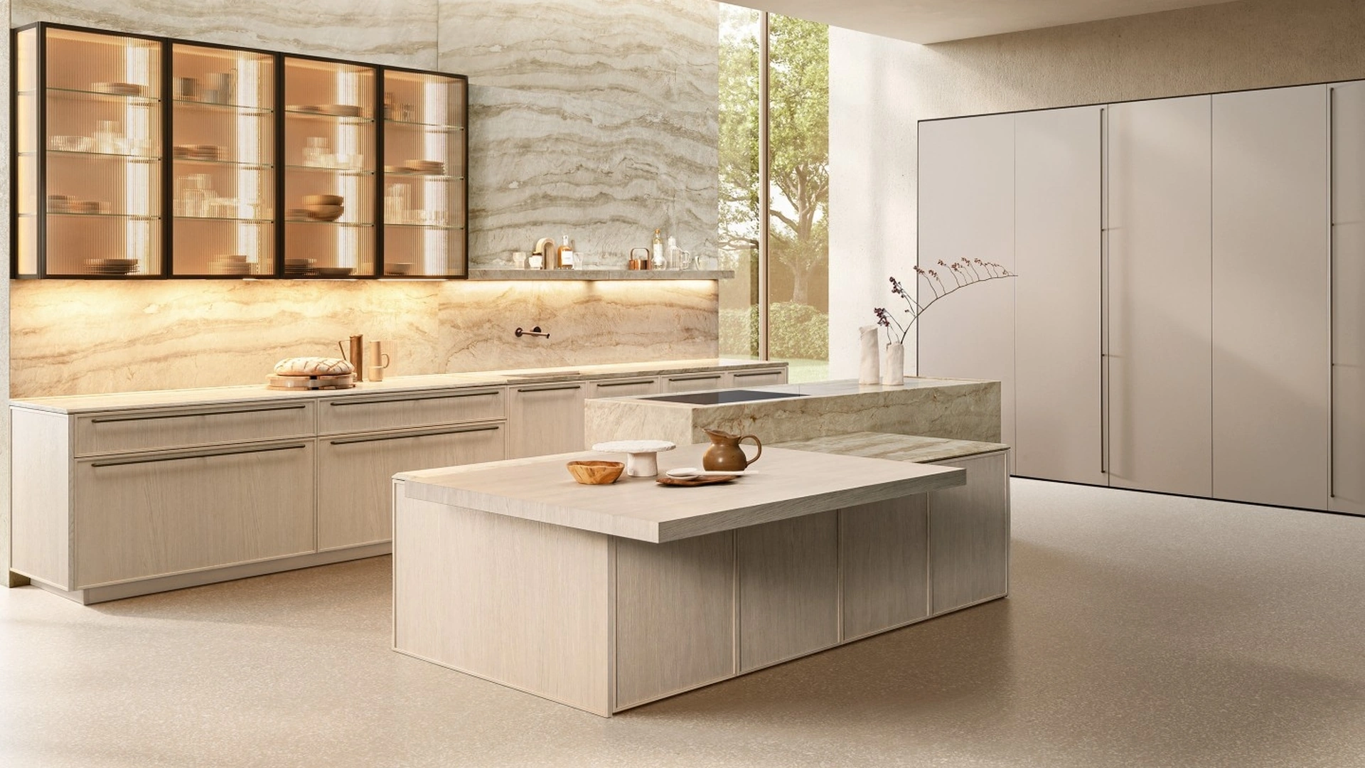 Cucina Design con isola Antis Project 3 in Rovere sbiancato e sabbiato di Euromobil