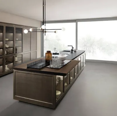 Cucina Design Filò Project 2 con isola in laccato opaco ossidato e vetro di Euromobil