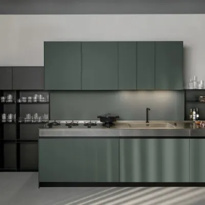 Cucina Design lineare Sei Project 2 in laminato Fenix e top in acciaio invecchiato di Euromobil