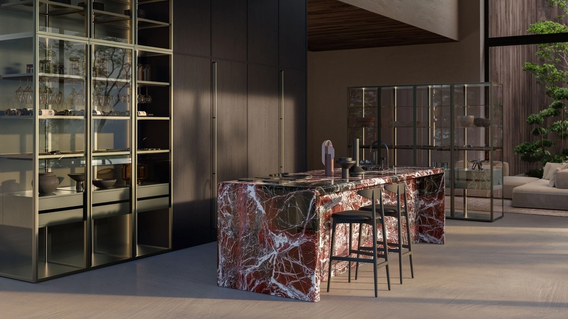 Cucina Design Margo Project 1 in Rovere sabbiato Ghisa e marmo di Euromobil