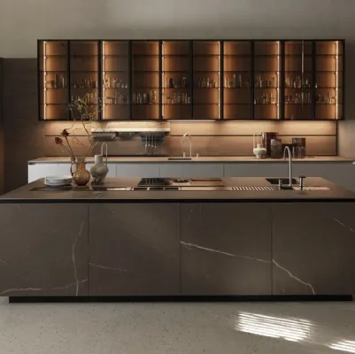 Cucina Design con isola Telero Project 4 in gres di Euromobil