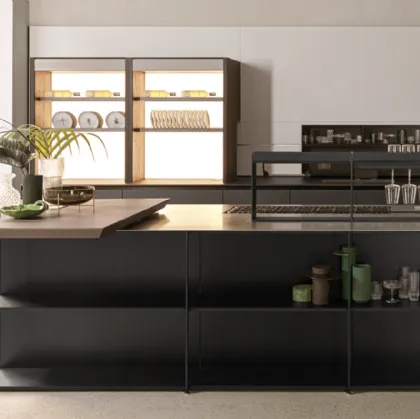 Cucina Design con isola Telero Project 5 in vetro dekor e metallo di Euromobil