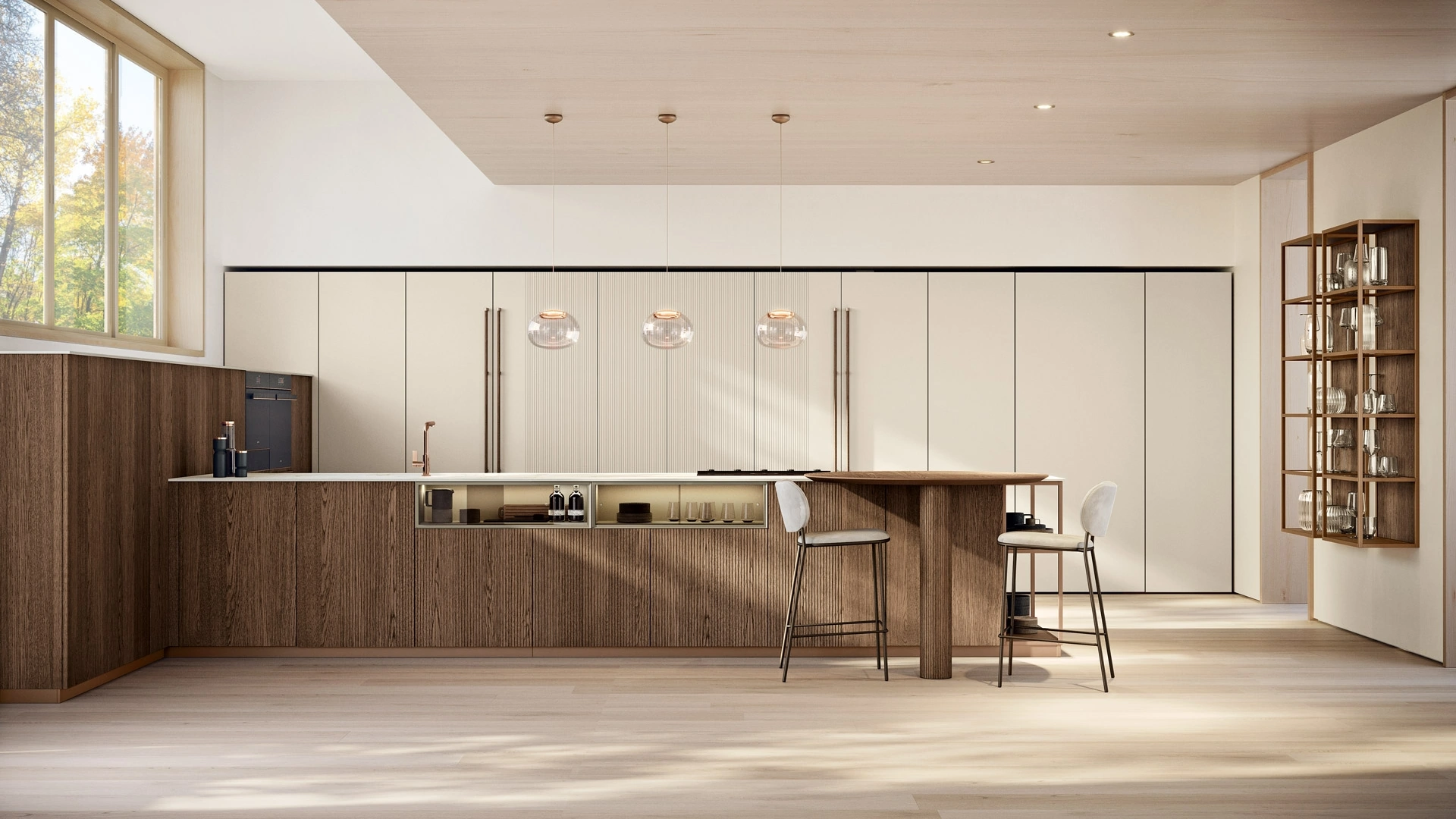 Cucina Moderna con penisola Bera 10 in rovere e laccato di Lube