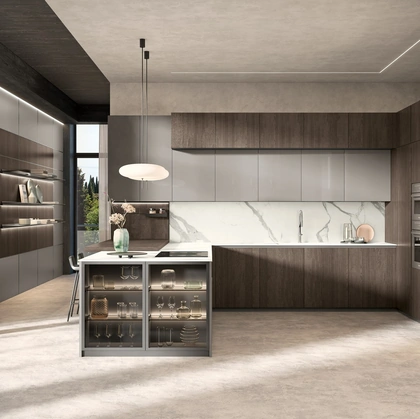 Cucina Moderna con penisola Bera 11 in rovere e laccato di Lube