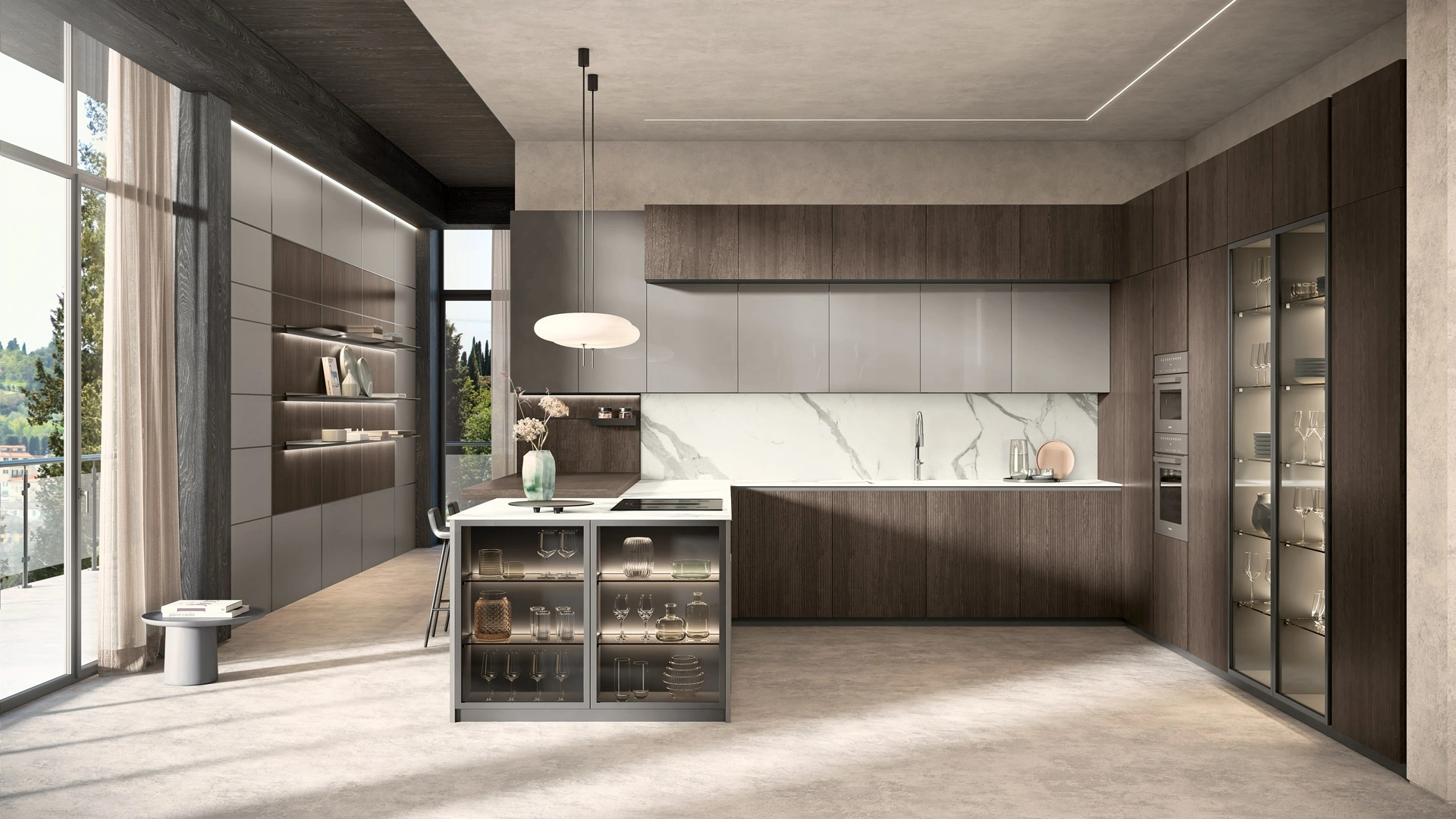 Cucina Moderna con penisola Bera 11 in rovere e laccato di Lube