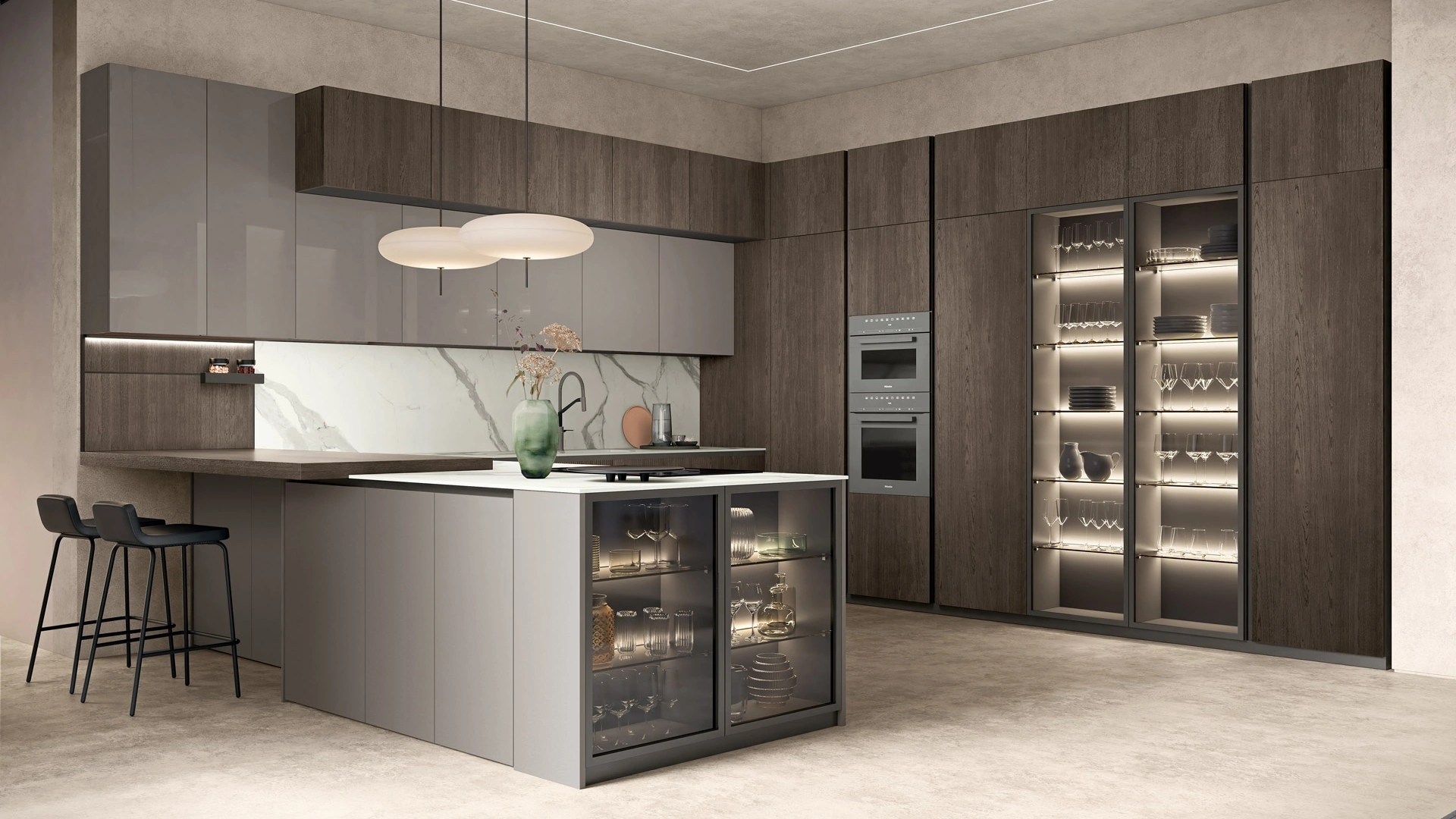 Cucina Moderna con penisola Bera 11 in rovere e laccato di Lube