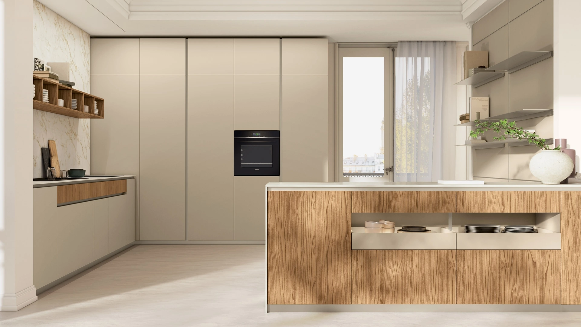 Cucina Moderna con penisola Brera 01 in laccato e legno di Lube