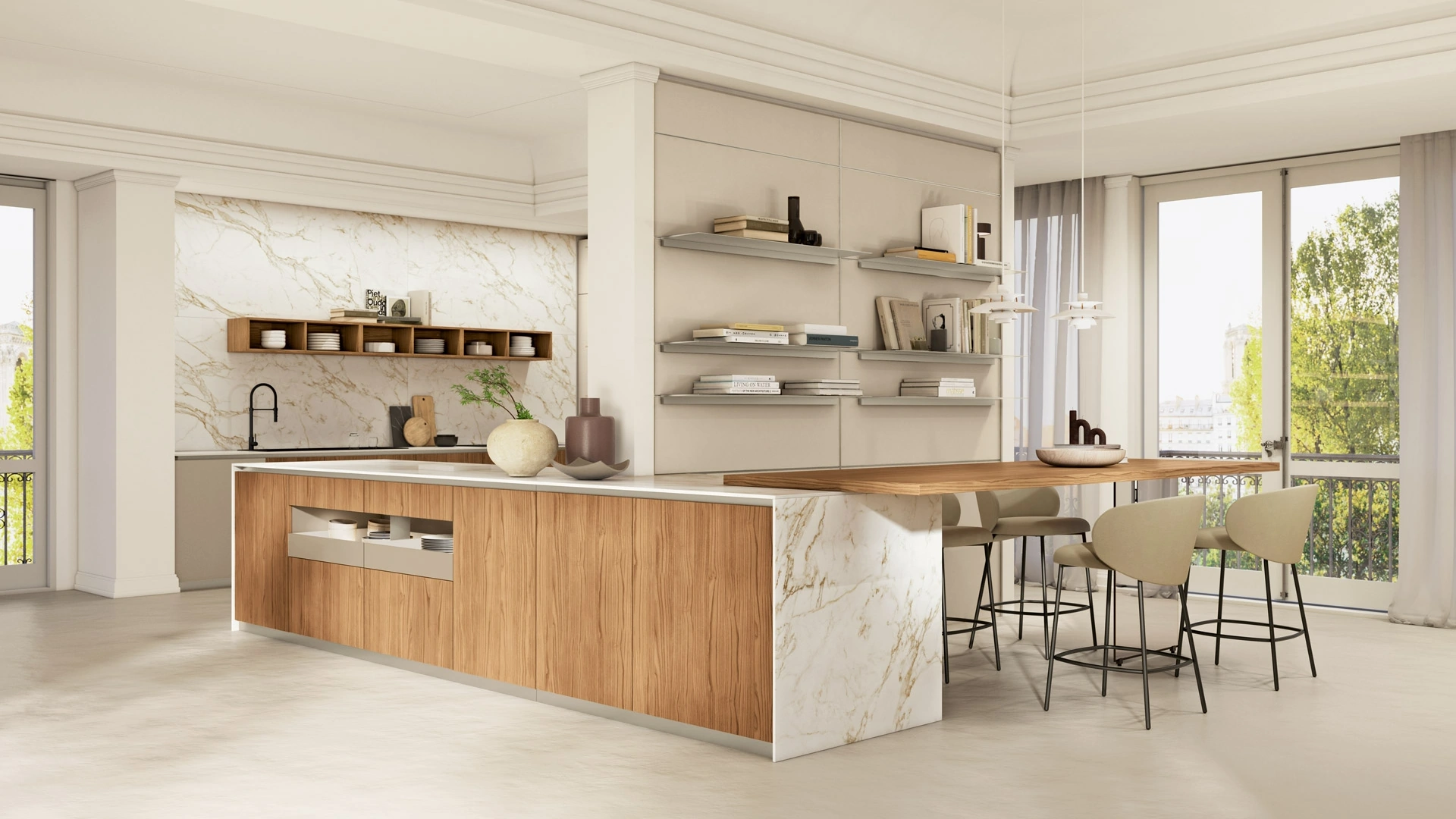 Cucina Moderna con penisola Brera 01 in laccato e legno di Lube
