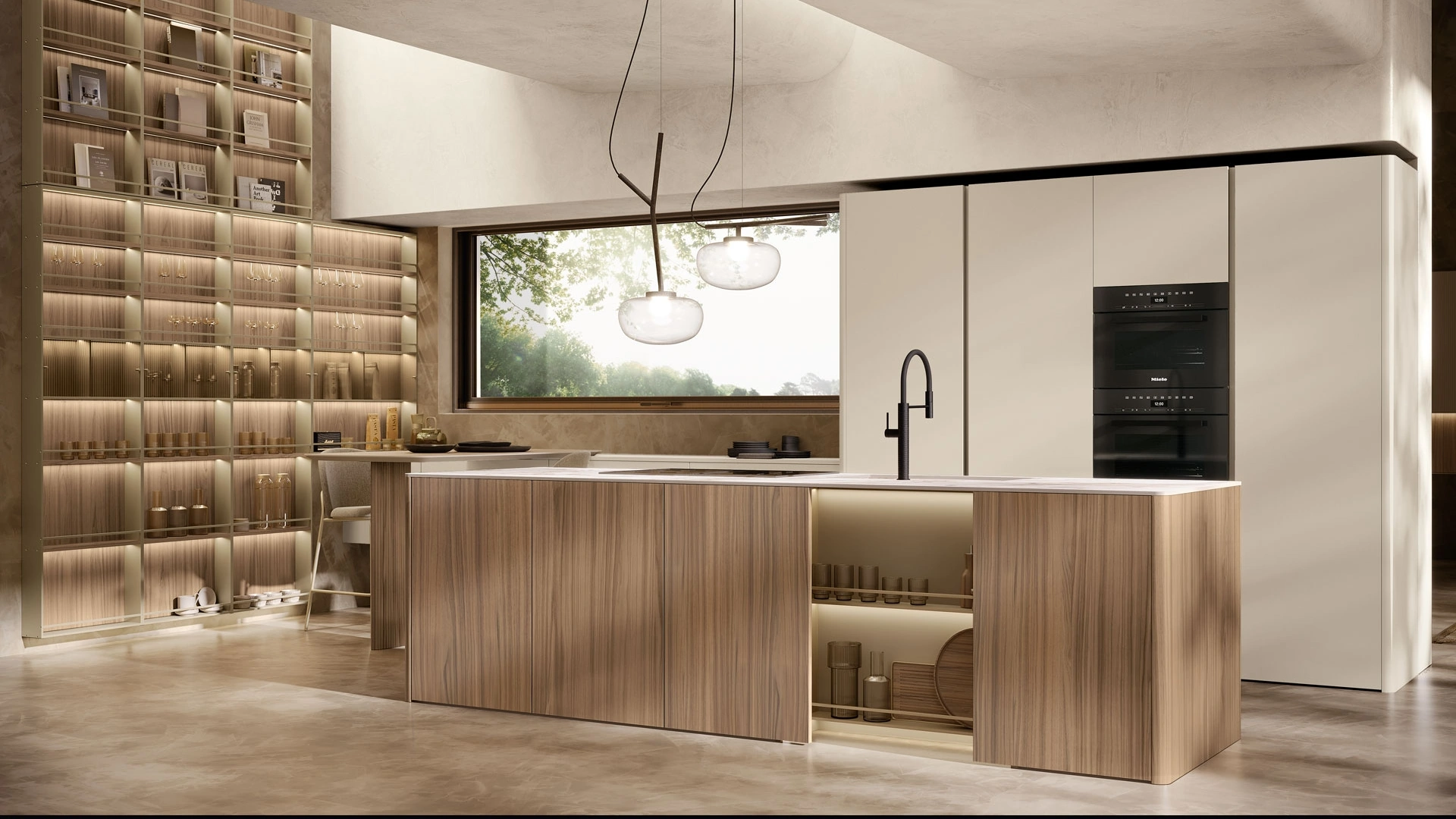Cucina Moderna con isola Brera 03 in laccato e legno di Lube