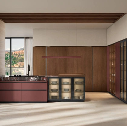 Cucina Moderna con penisola Brera 06 in laccato e rovere di Lube