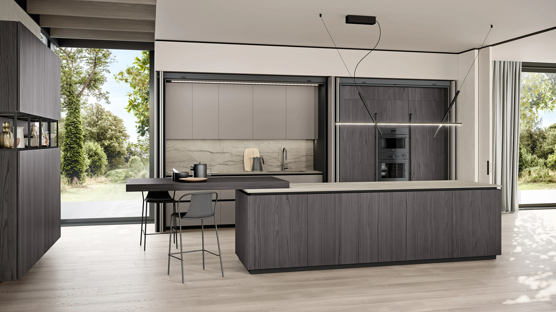 Cucina Moderna con isola Brera 07 in legno e laccato di Lube