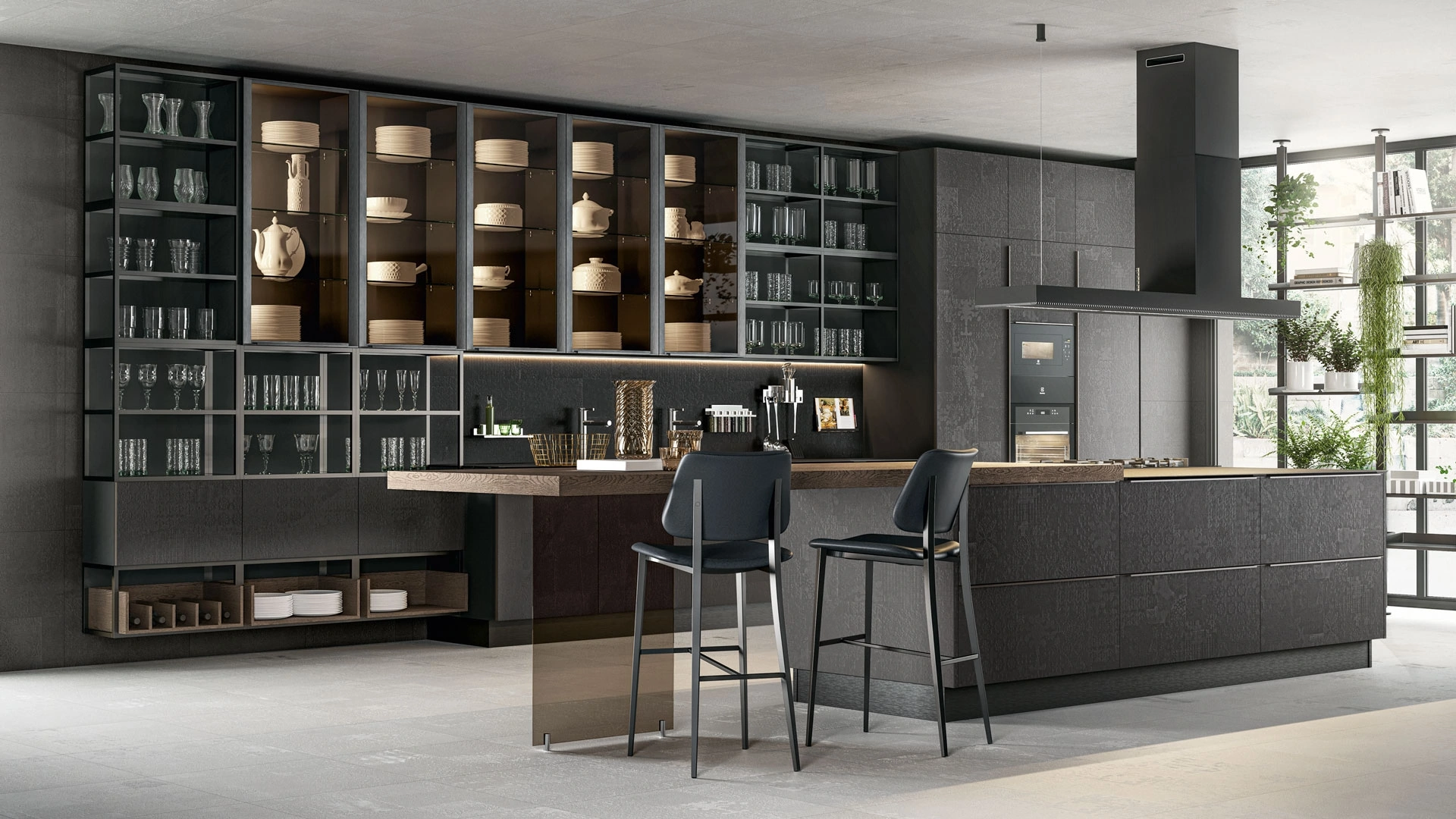 Cucina Moderna con isola Clover Design 01 in gres di Lube