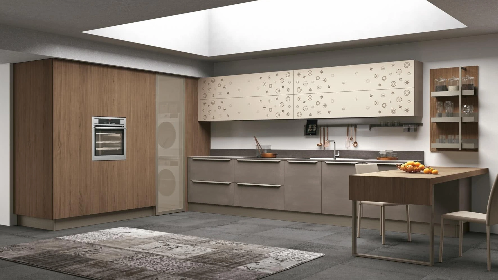 Cucina Moderna in laccato opaco e Noce Canaletto con penisola Clover 13 di Lube