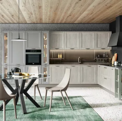 Cucina Moderna Smart angolare Rovere Greige e Pet Luna Supermatt di Creo