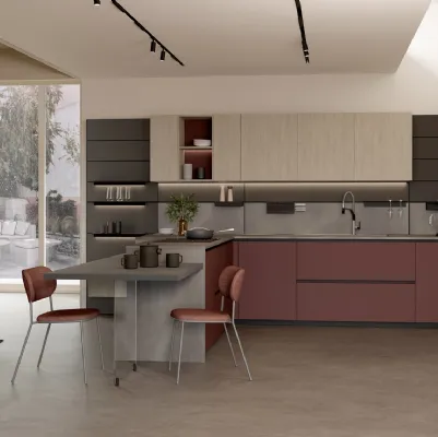 Cucina Moderna con penisola in laccato e melaminico Immagina 04 di Lube