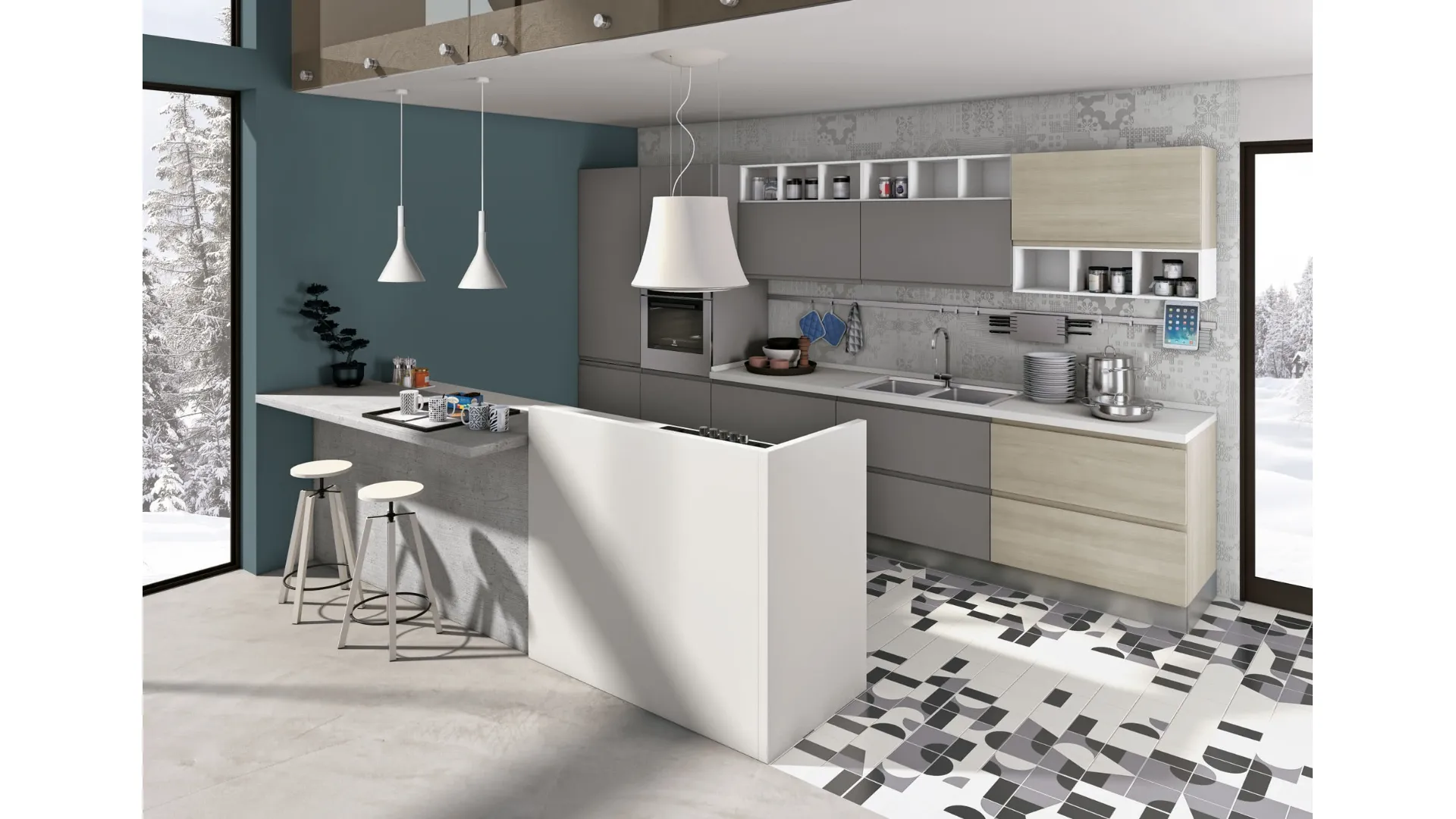 Cucina Moderna Jey Feel con penisola di Creo