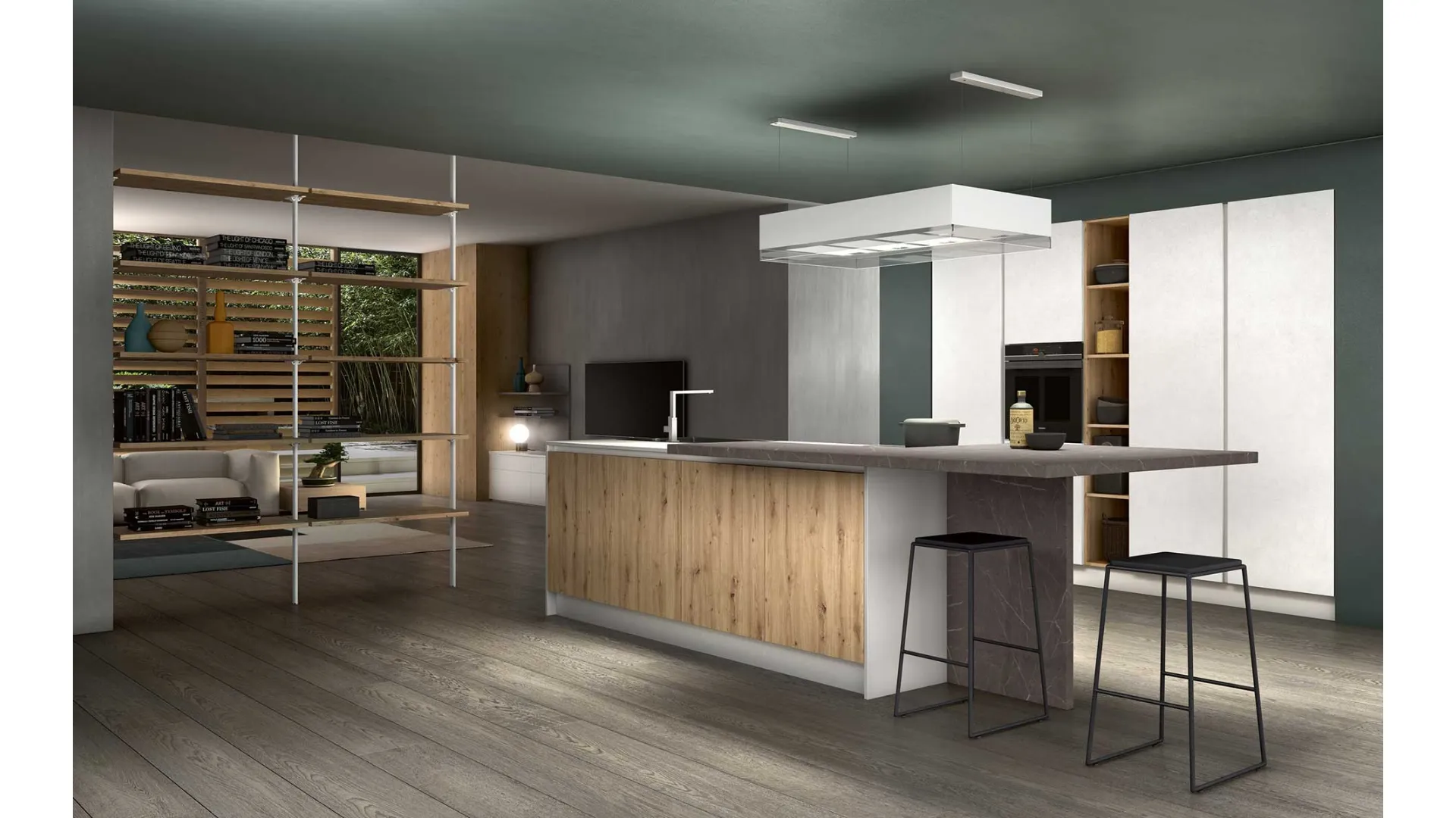 Cucina Moderna con isola Joy 02 in melaminico e Fenix di GM Cucine