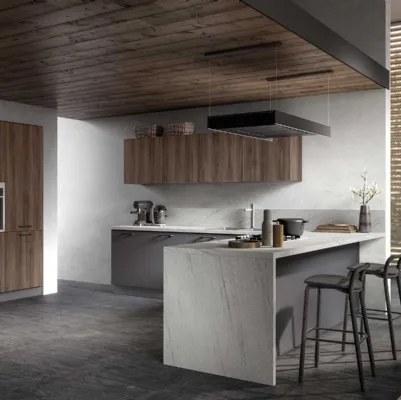Cucina Moderna con penisola Joy 03 in melaminico Grafite e Rovere cotto di GM Cucine