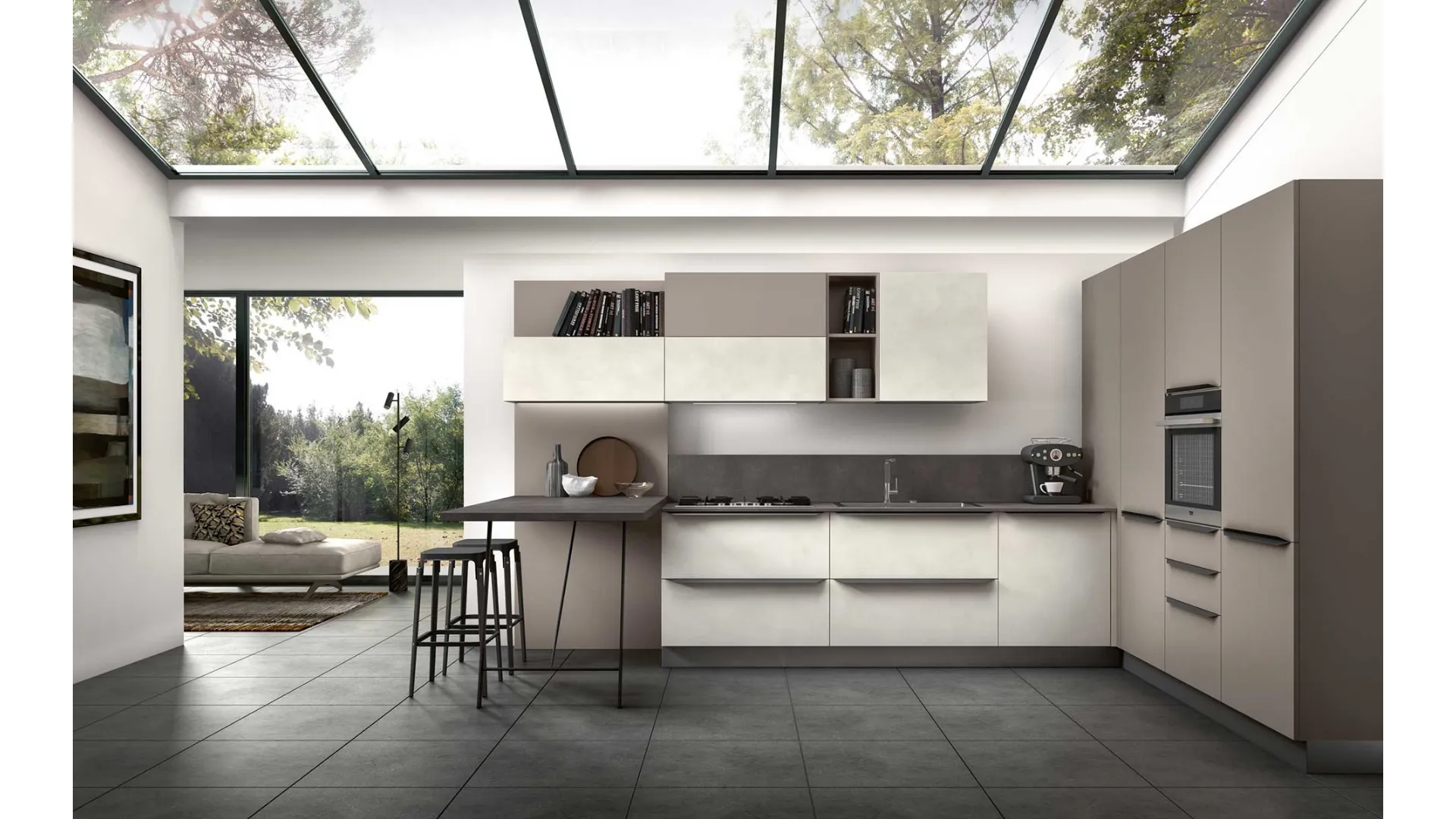 Cucina Moderna angolare con penisola Joy 09 in melaminico di GM Cucine
